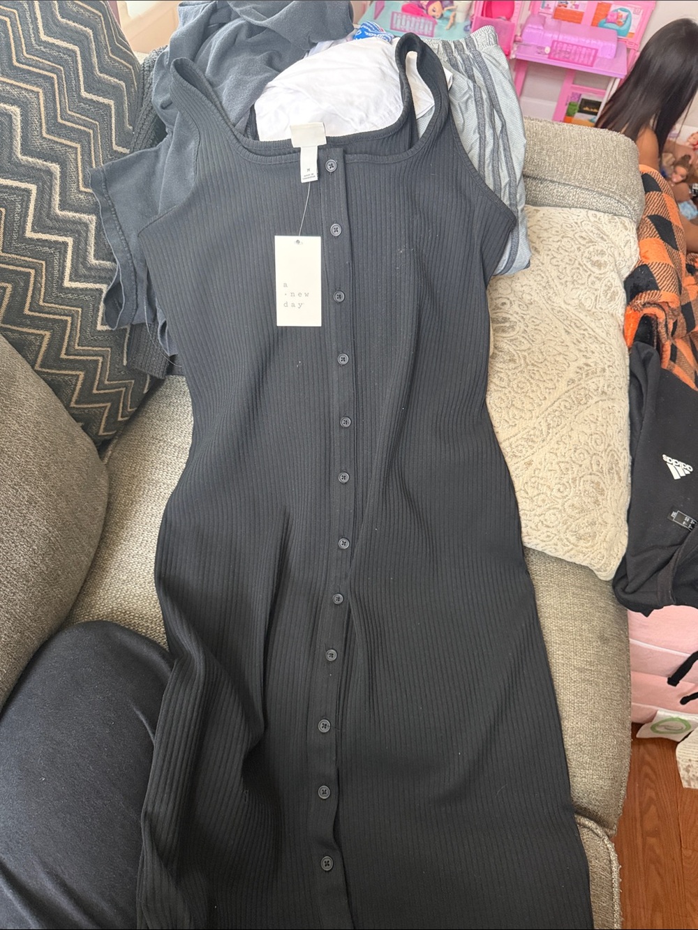 Universal Thread Black Ribbed Button-Front Maxi Dress